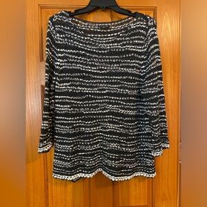 Eileen Fisher Medium Sweater Loose Knit Black White Pullover Top 3/4 Sleeve